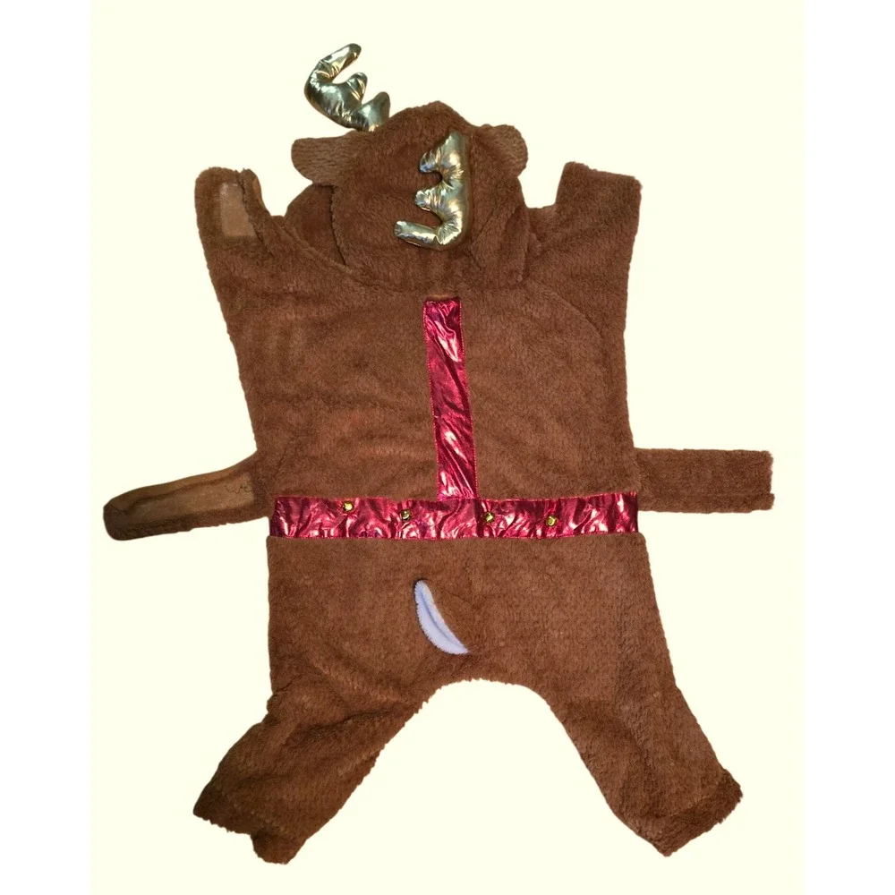 Dog Fleece Reindeer Costume Hooded Jumpsuit Outfit with Antlers Large Breed‎